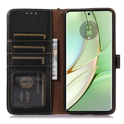 For Motorola Edge 40 5G RFID Blocking Genuine Cow Leather Case Litchi Texture Stand Wallet Phone Cover