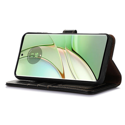 For Motorola Edge 40 5G RFID Blocking Genuine Cow Leather Case Litchi Texture Stand Wallet Phone Cover