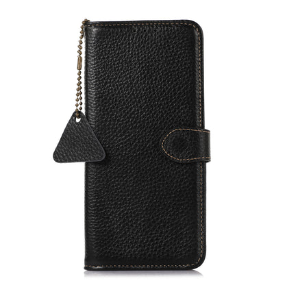 For Motorola Edge 40 5G RFID Blocking Genuine Cow Leather Case Litchi Texture Stand Wallet Phone Cover