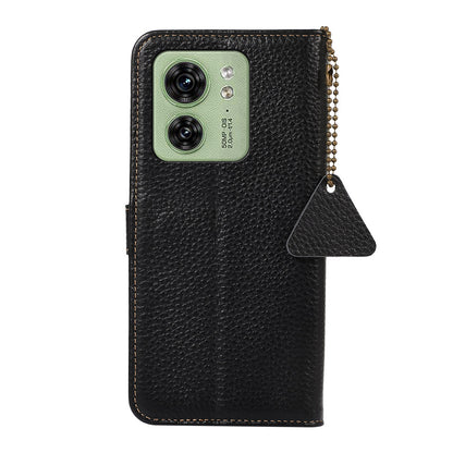 For Motorola Edge 40 5G RFID Blocking Genuine Cow Leather Case Litchi Texture Stand Wallet Phone Cover