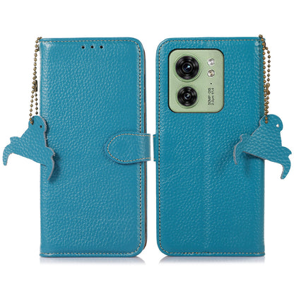 For Motorola Edge 40 5G RFID Blocking Genuine Cow Leather Case Litchi Texture Stand Wallet Phone Cover