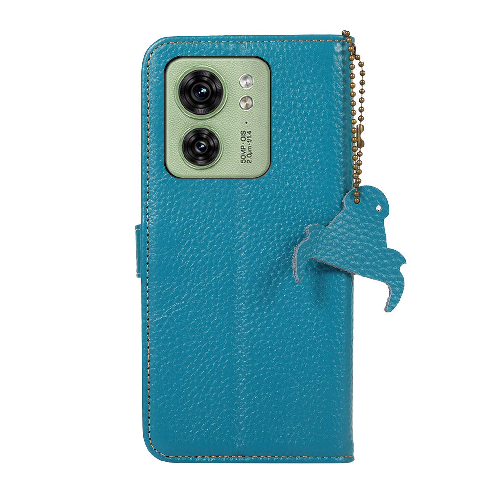 For Motorola Edge 40 5G RFID Blocking Genuine Cow Leather Case Litchi Texture Stand Wallet Phone Cover