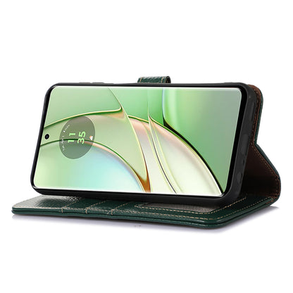 For Motorola Edge 40 5G RFID Blocking Genuine Cow Leather Case Litchi Texture Stand Wallet Phone Cover