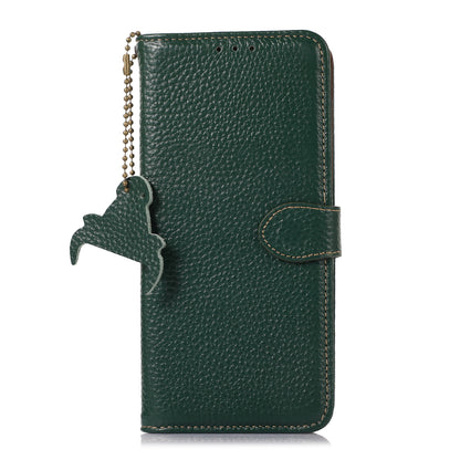 For Motorola Edge 40 5G RFID Blocking Genuine Cow Leather Case Litchi Texture Stand Wallet Phone Cover