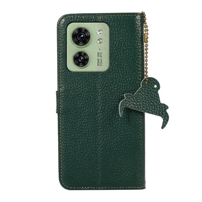 For Motorola Edge 40 5G RFID Blocking Genuine Cow Leather Case Litchi Texture Stand Wallet Phone Cover