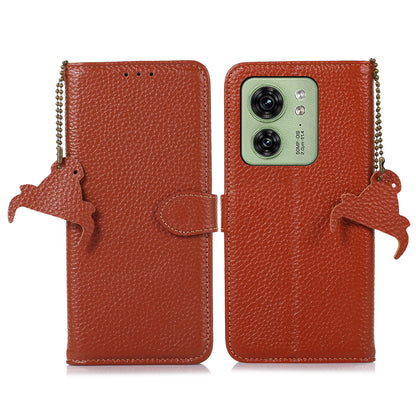 For Motorola Edge 40 5G RFID Blocking Genuine Cow Leather Case Litchi Texture Stand Wallet Phone Cover