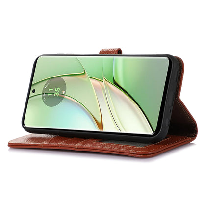 For Motorola Edge 40 5G RFID Blocking Genuine Cow Leather Case Litchi Texture Stand Wallet Phone Cover