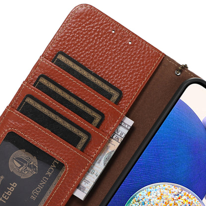 For Motorola Edge 40 5G RFID Blocking Genuine Cow Leather Case Litchi Texture Stand Wallet Phone Cover