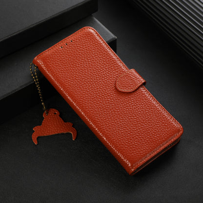 For Motorola Edge 40 5G RFID Blocking Genuine Cow Leather Case Litchi Texture Stand Wallet Phone Cover