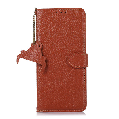 For Motorola Edge 40 5G RFID Blocking Genuine Cow Leather Case Litchi Texture Stand Wallet Phone Cover