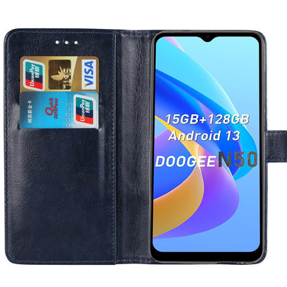 For Doogee N50 PU Leather Wallet Case Crazy Horse Texture Anti-drop Stand Cover
