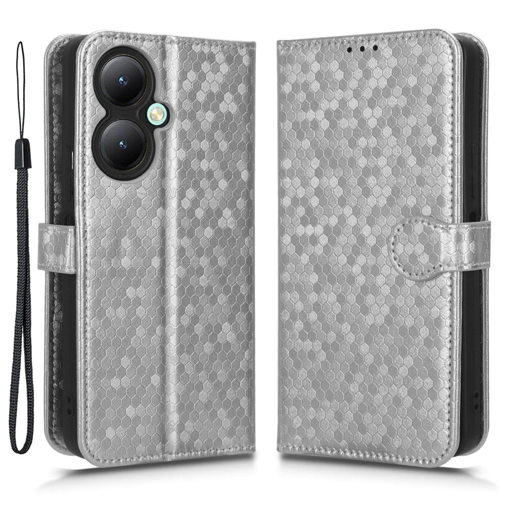 For vivo Y35+ 5G / Y35m+ 5G PU Leather Phone Case Dot Imprinted Wallet Stand Folio Cover