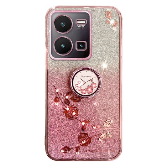 KADEM For vivo Y35 4G (2022) Kickstand TPU Case Gradient Glitter Rhinestone Flower Phone Cover