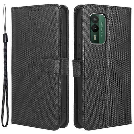 For Nokia XR21 Shockproof Wallet Phone Case PU Leather Diamond Texture Cover with Stand