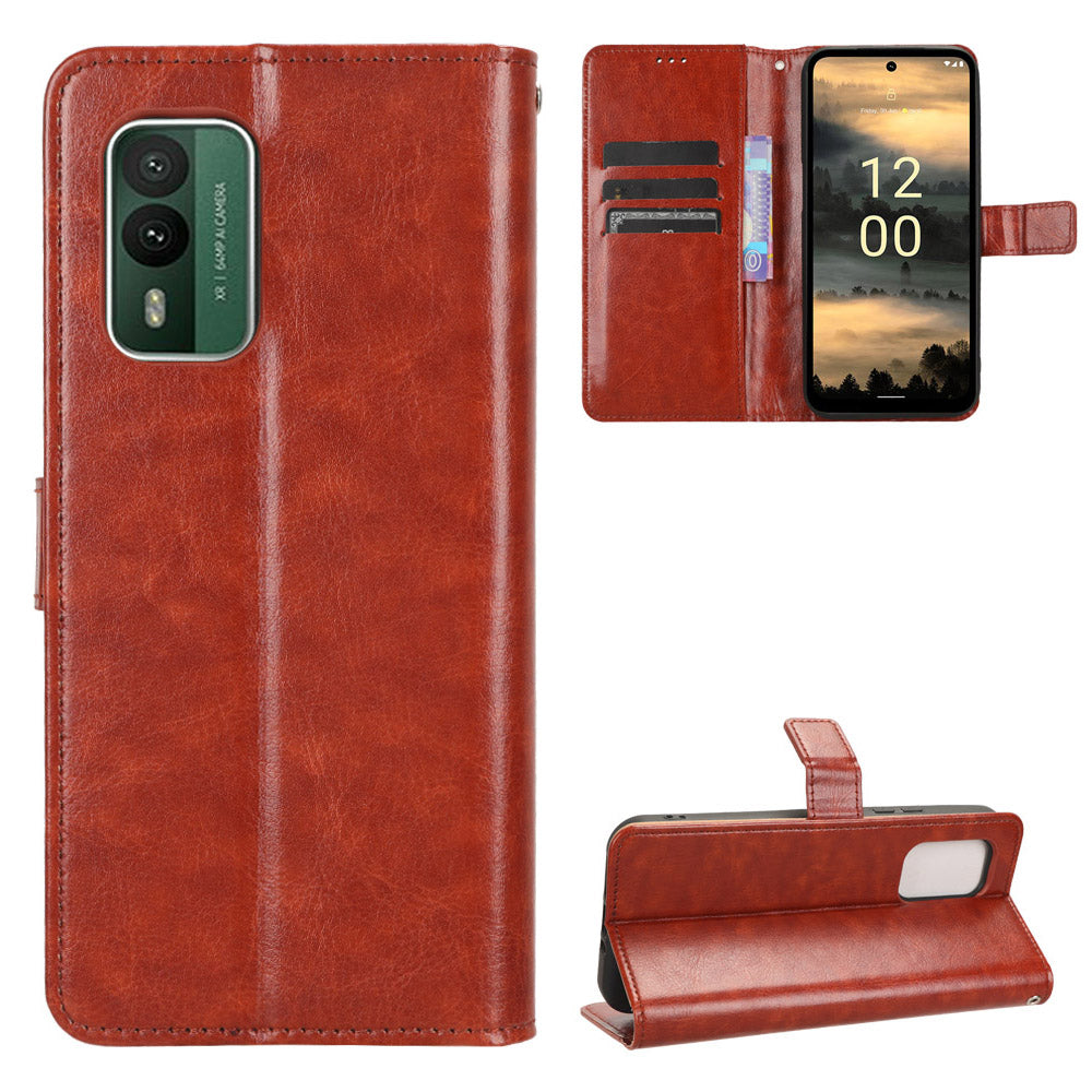 For Nokia XR21 Crazy Horse Texture Stand Wallet Case PU Leather Anti-drop Phone Cover