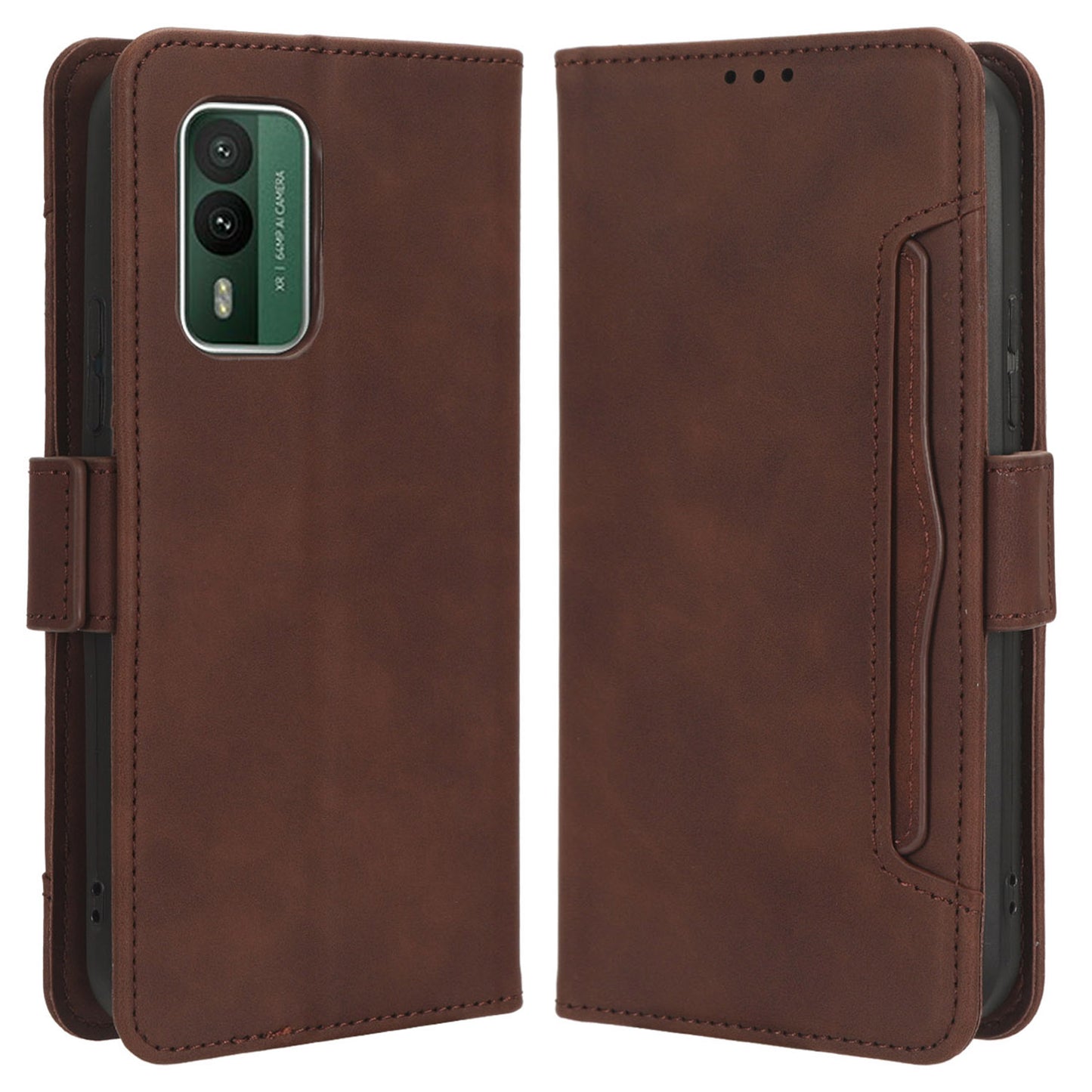 For Nokia XR21 Multiple Card Slots Phone Cover PU Leather Anti-drop Case with Stand Wallet