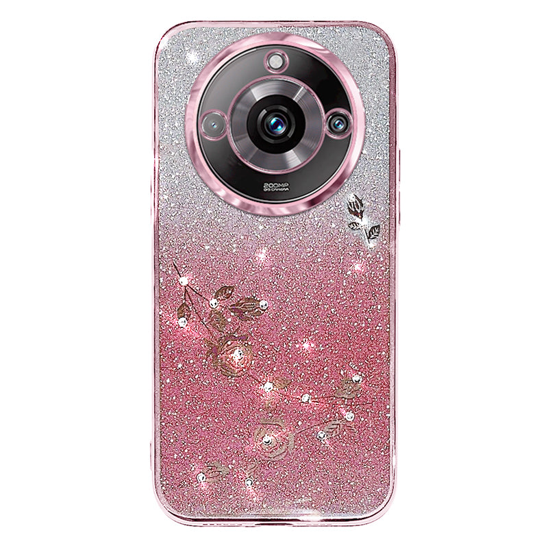 KADEM Gradient Phone Case for Realme 11 Pro+ 5G Glitter Rhinestone Flower TPU Cover