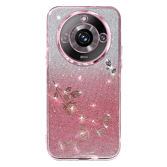 KADEM Gradient Phone Case for Realme 11 Pro+ 5G Glitter Rhinestone Flower TPU Cover