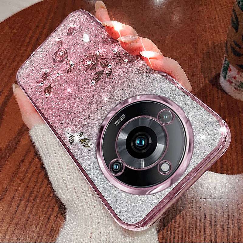 KADEM Gradient Phone Case for Realme 11 Pro+ 5G Glitter Rhinestone Flower TPU Cover