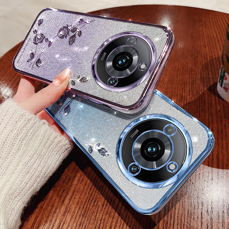 KADEM Gradient Phone Case for Realme 11 Pro+ 5G Glitter Rhinestone Flower TPU Cover