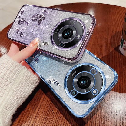 KADEM Gradient Phone Case for Realme 11 Pro+ 5G Glitter Rhinestone Flower TPU Cover