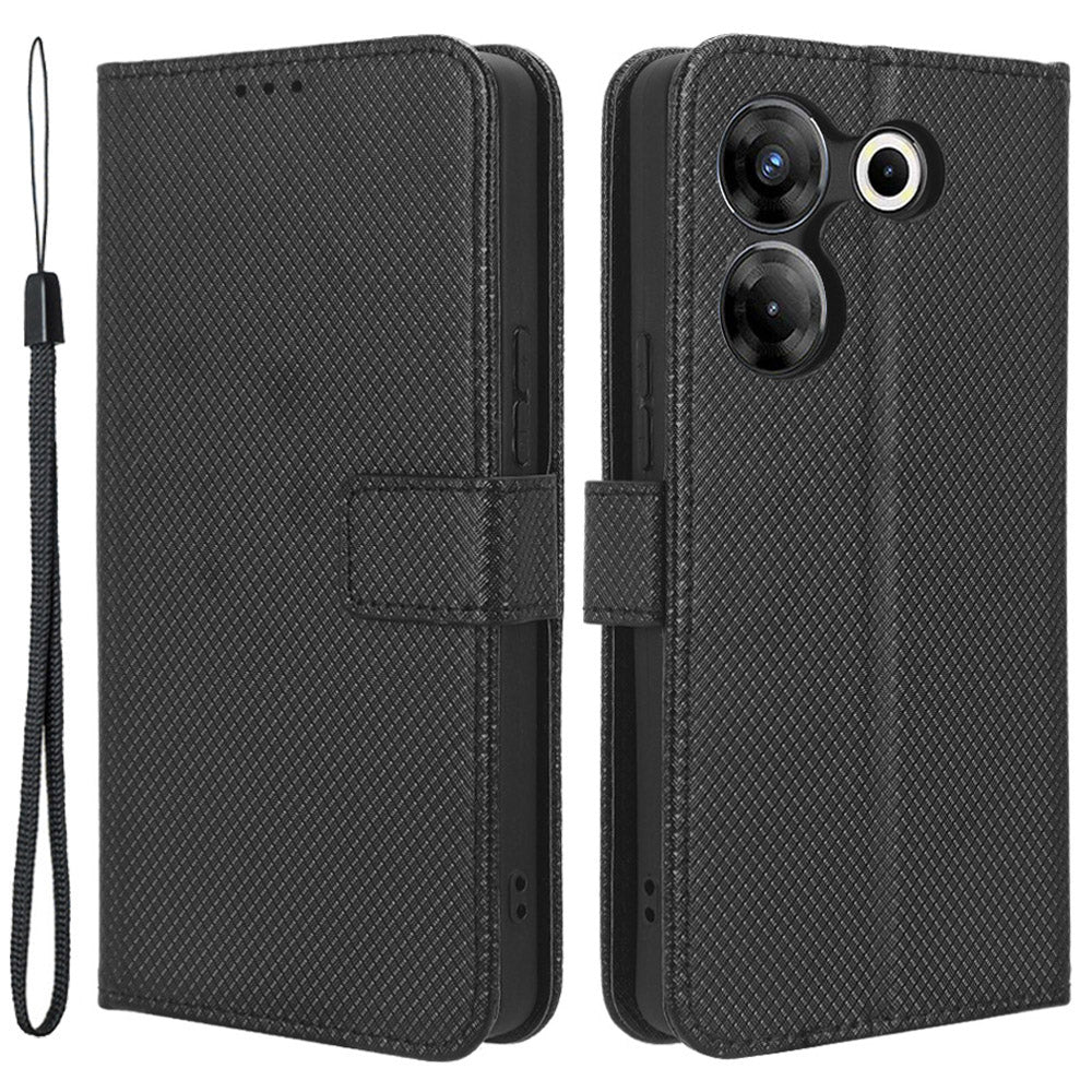 For Tecno Camon 20 Pro 5G CK8n PU Leather Stand Wallet Phone Case Diamond Texture Drop-proof Cover