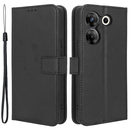 For Tecno Camon 20 Pro 5G CK8n PU Leather Stand Wallet Phone Case Diamond Texture Drop-proof Cover