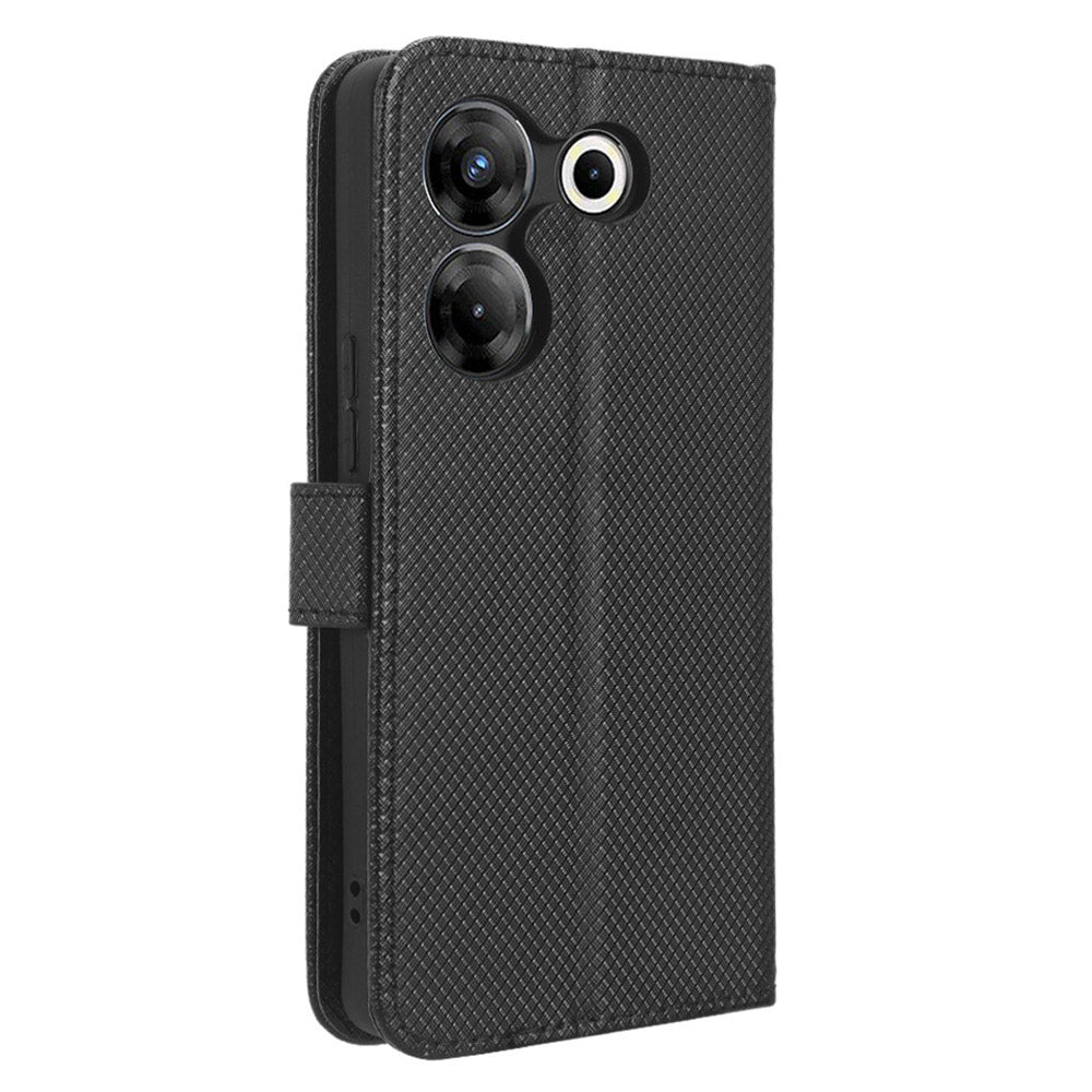 For Tecno Camon 20 Pro 5G CK8n PU Leather Stand Wallet Phone Case Diamond Texture Drop-proof Cover