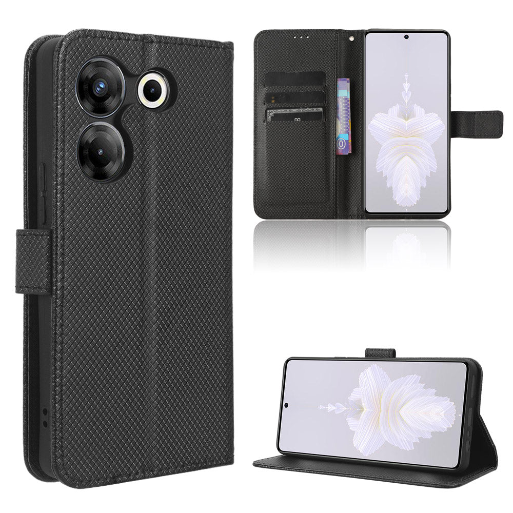 For Tecno Camon 20 Pro 5G CK8n PU Leather Stand Wallet Phone Case Diamond Texture Drop-proof Cover