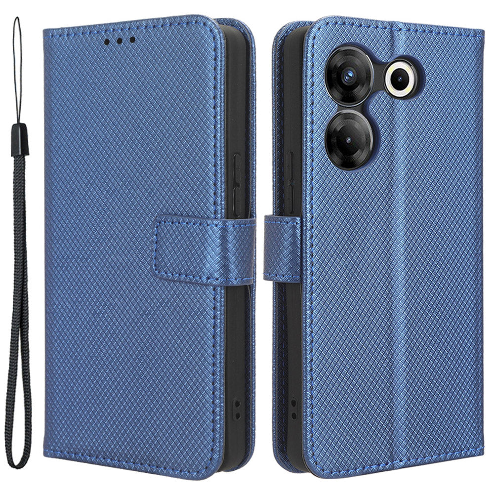 For Tecno Camon 20 Pro 5G CK8n PU Leather Stand Wallet Phone Case Diamond Texture Drop-proof Cover