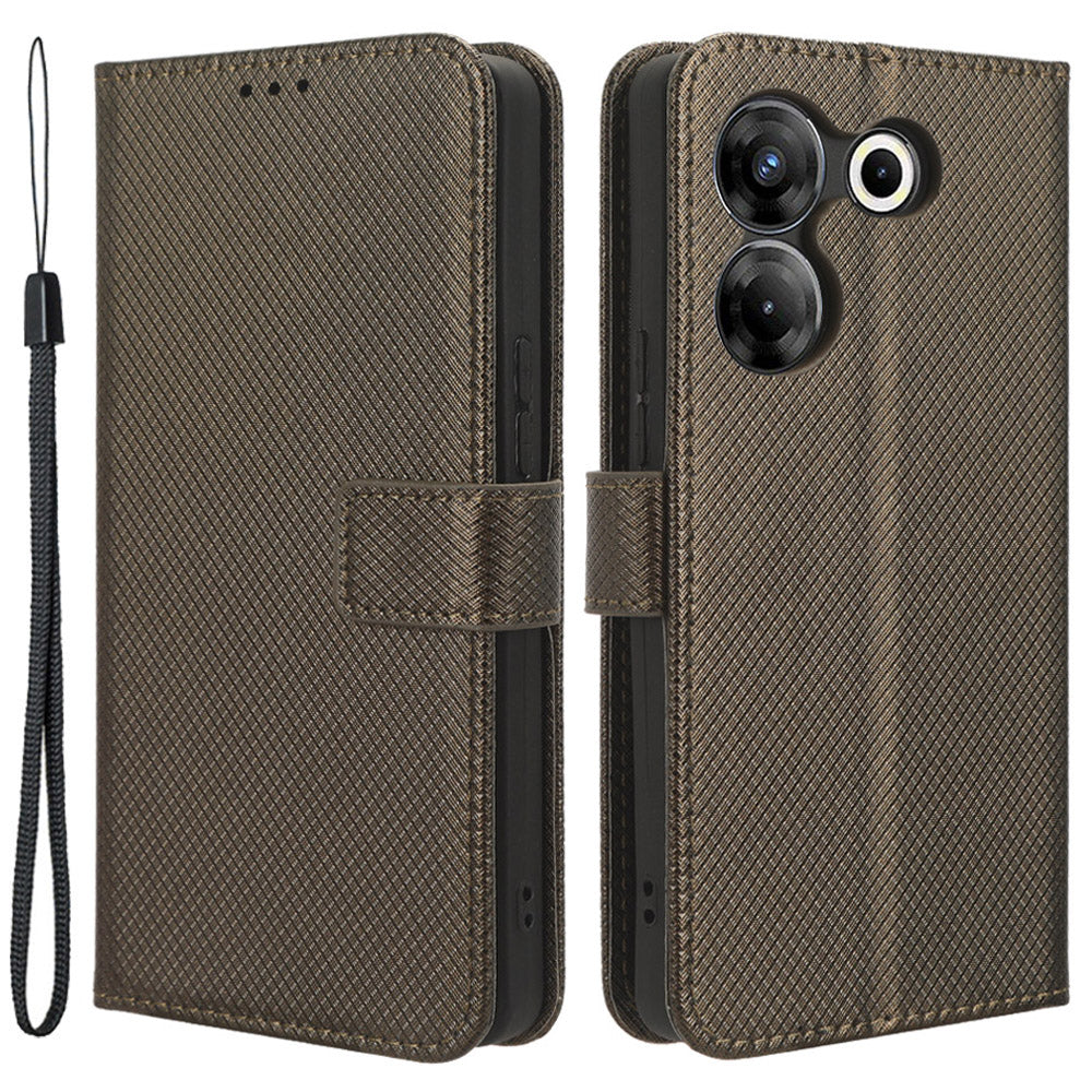 For Tecno Camon 20 Pro 5G CK8n PU Leather Stand Wallet Phone Case Diamond Texture Drop-proof Cover