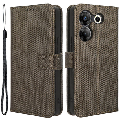 For Tecno Camon 20 Pro 5G CK8n PU Leather Stand Wallet Phone Case Diamond Texture Drop-proof Cover