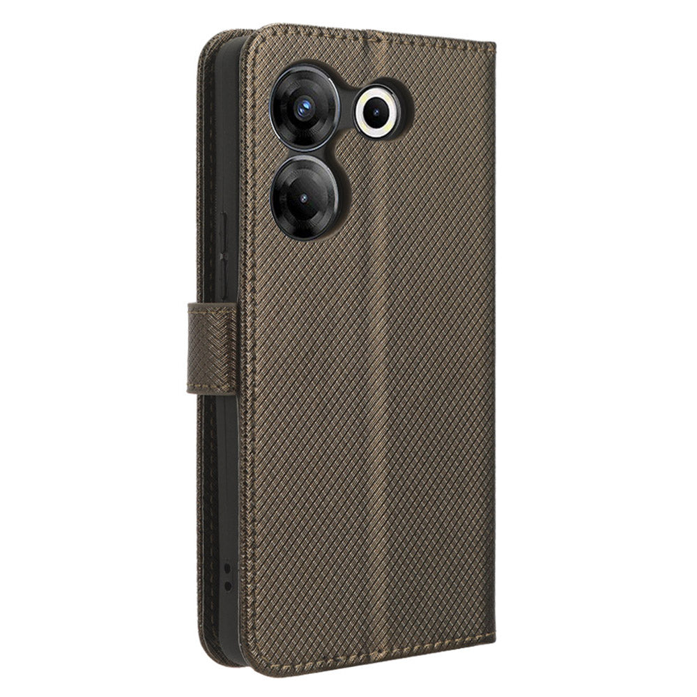 For Tecno Camon 20 Pro 5G CK8n PU Leather Stand Wallet Phone Case Diamond Texture Drop-proof Cover