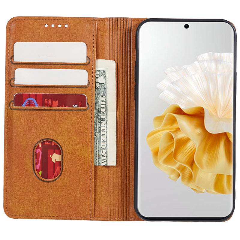 For Huawei P60 / P60 Pro Calf Texture PU Leather Case Business Style Wallet Stand Phone Cover