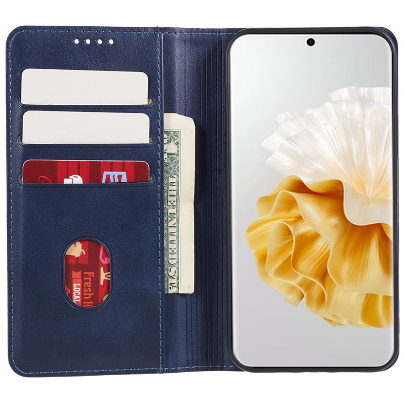 For Huawei P60 / P60 Pro Calf Texture PU Leather Case Business Style Wallet Stand Phone Cover