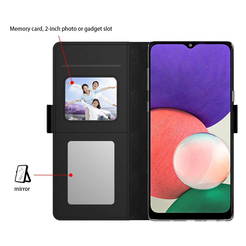 For Samsung Galaxy A12 Mirror Design PU Leather + TPU Stand Case Card Holder Mobile Phone Cover
