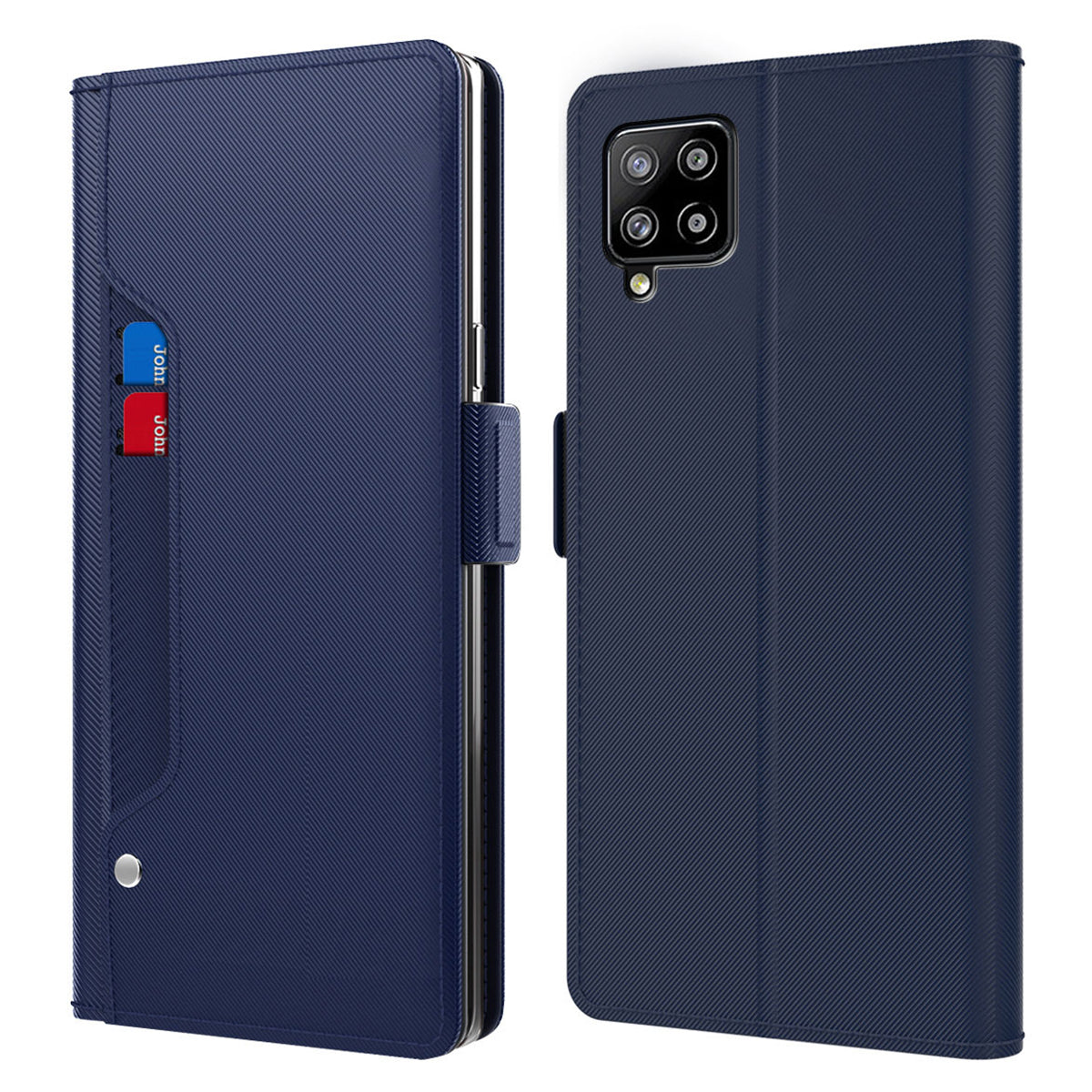 For Samsung Galaxy A12 Mirror Design PU Leather + TPU Stand Case Card Holder Mobile Phone Cover