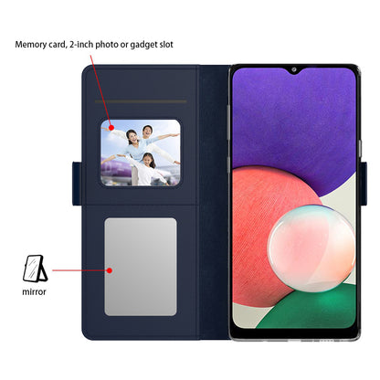 For Samsung Galaxy A12 Mirror Design PU Leather + TPU Stand Case Card Holder Mobile Phone Cover
