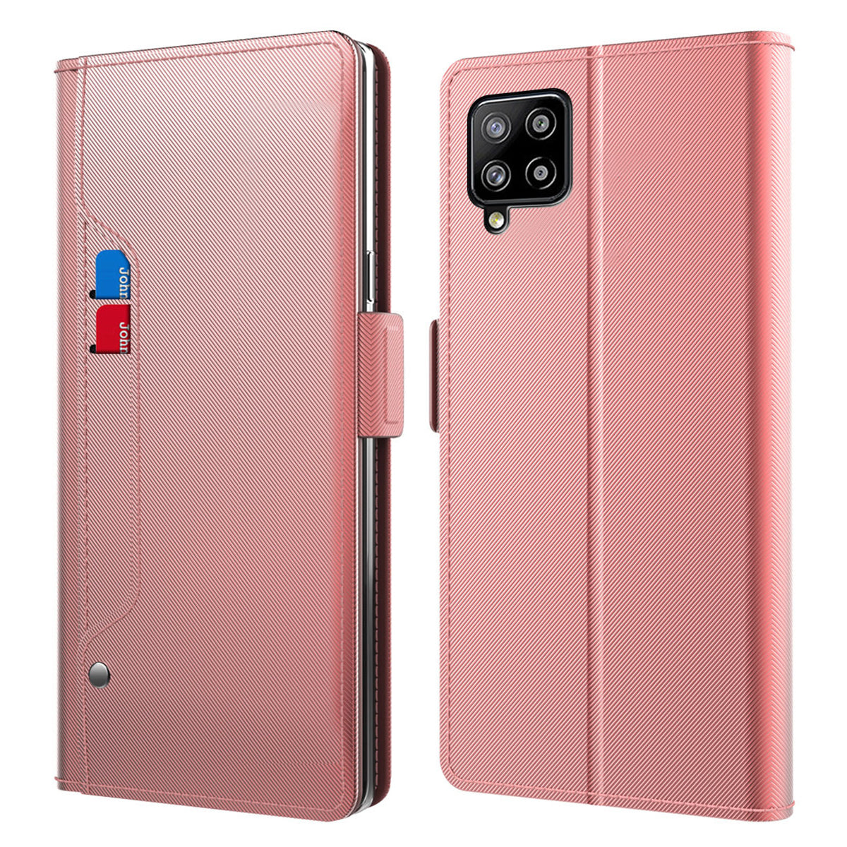 For Samsung Galaxy A12 Mirror Design PU Leather + TPU Stand Case Card Holder Mobile Phone Cover