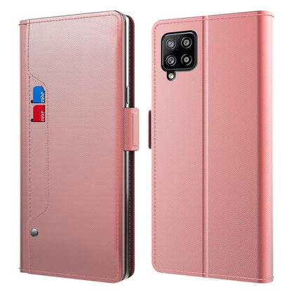 For Samsung Galaxy A12 Mirror Design PU Leather + TPU Stand Case Card Holder Mobile Phone Cover