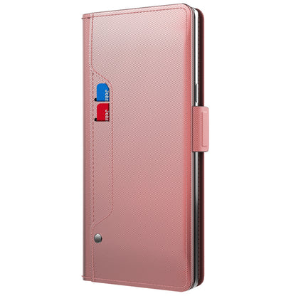 For Samsung Galaxy A12 Mirror Design PU Leather + TPU Stand Case Card Holder Mobile Phone Cover