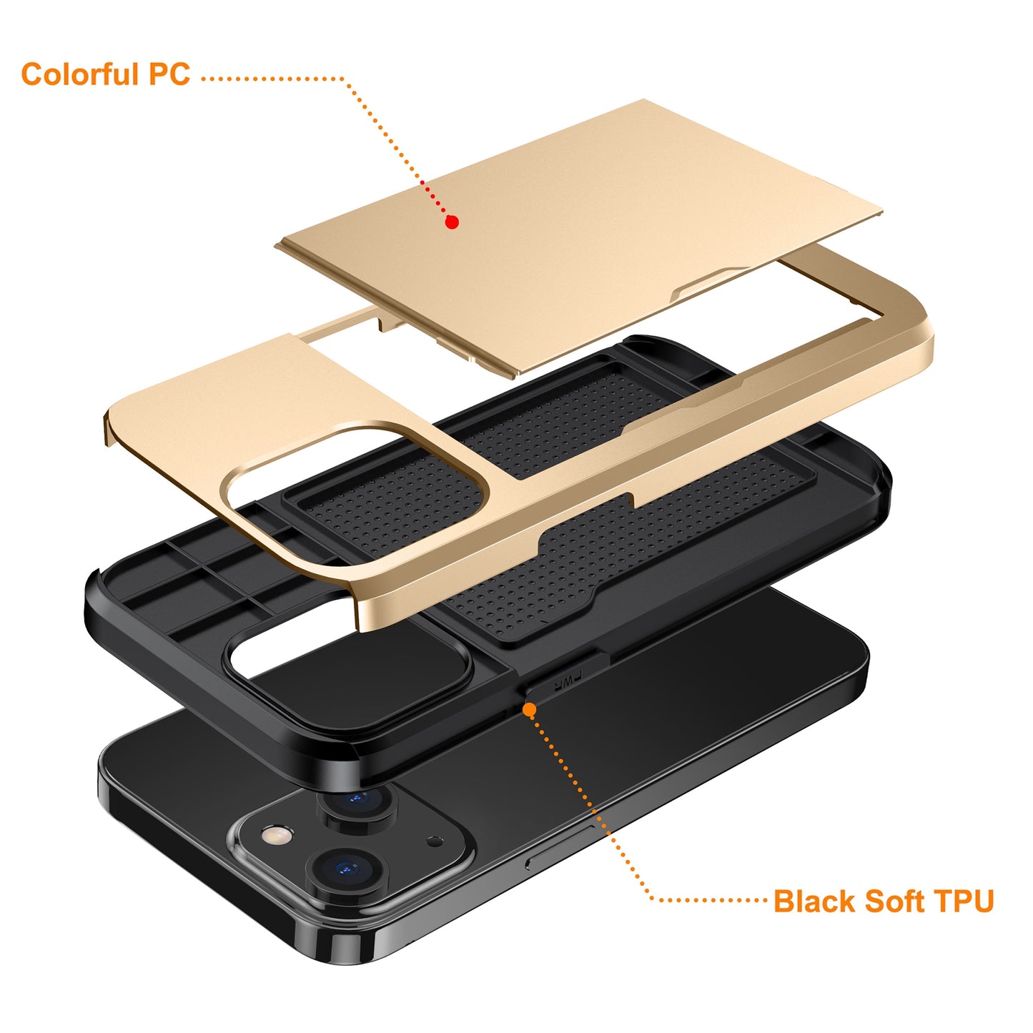 Card Holder Phone Case for iPhone 15 Plus , TPU + PC Dual Layer Anti-drop Phone Cover