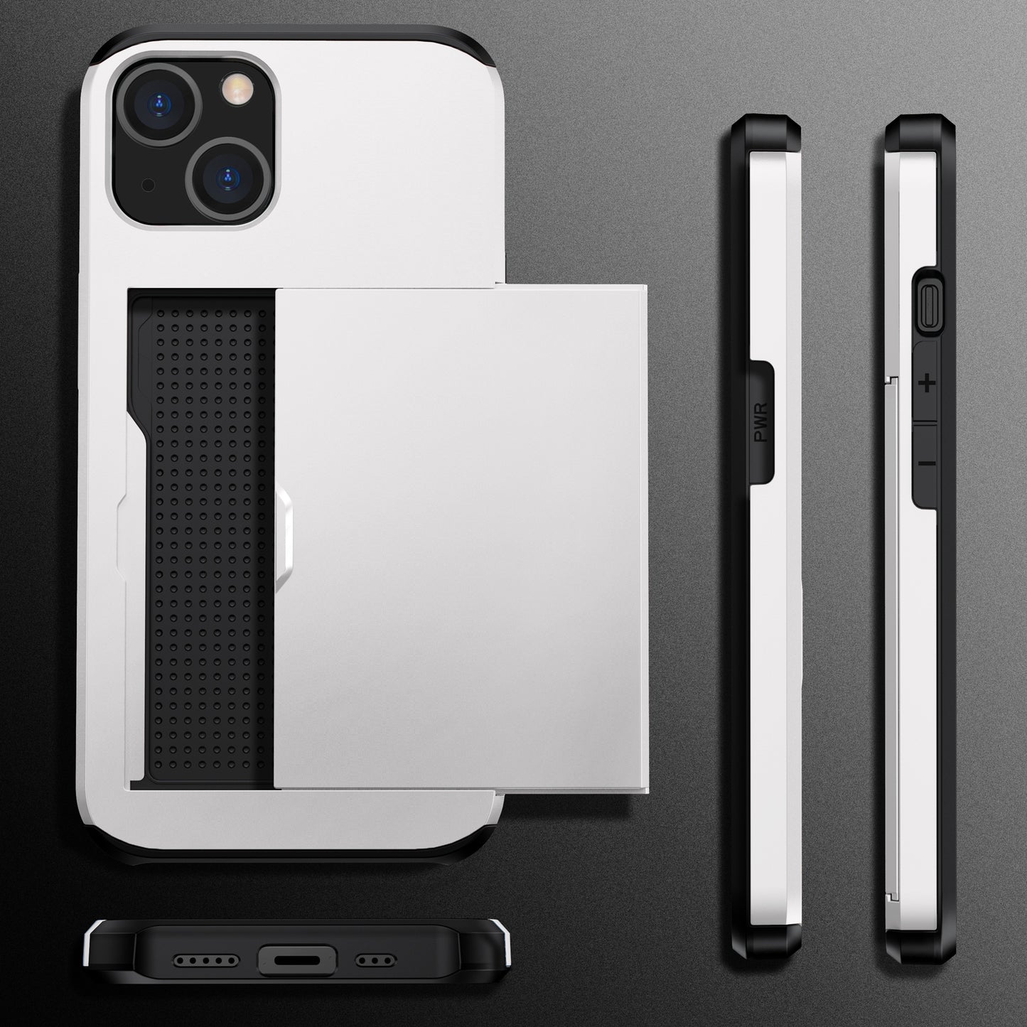 Slide Card Holder Protective Phone Case for iPhone 15 , TPU + PC Drop-proof Cell Phone Cover