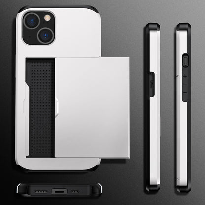 Slide Card Holder Protective Phone Case for iPhone 15 , TPU + PC Drop-proof Cell Phone Cover