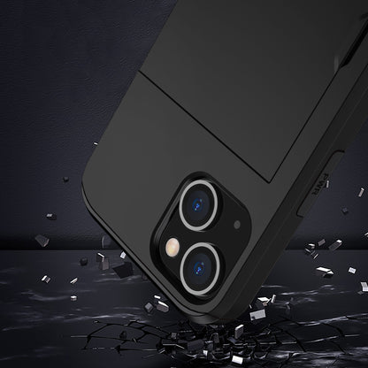 Slide Card Holder Protective Phone Case for iPhone 15 , TPU + PC Drop-proof Cell Phone Cover