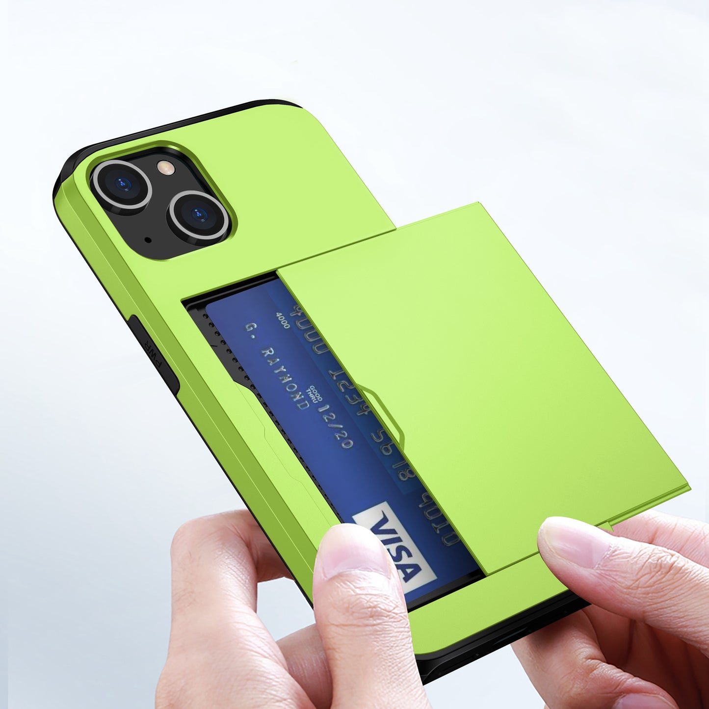 Slide Card Holder Protective Phone Case for iPhone 15 , TPU + PC Drop-proof Cell Phone Cover