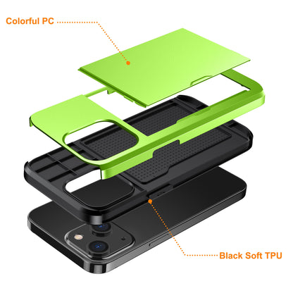 Slide Card Holder Protective Phone Case for iPhone 15 , TPU + PC Drop-proof Cell Phone Cover