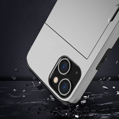 Slide Card Holder Protective Phone Case for iPhone 15 , TPU + PC Drop-proof Cell Phone Cover
