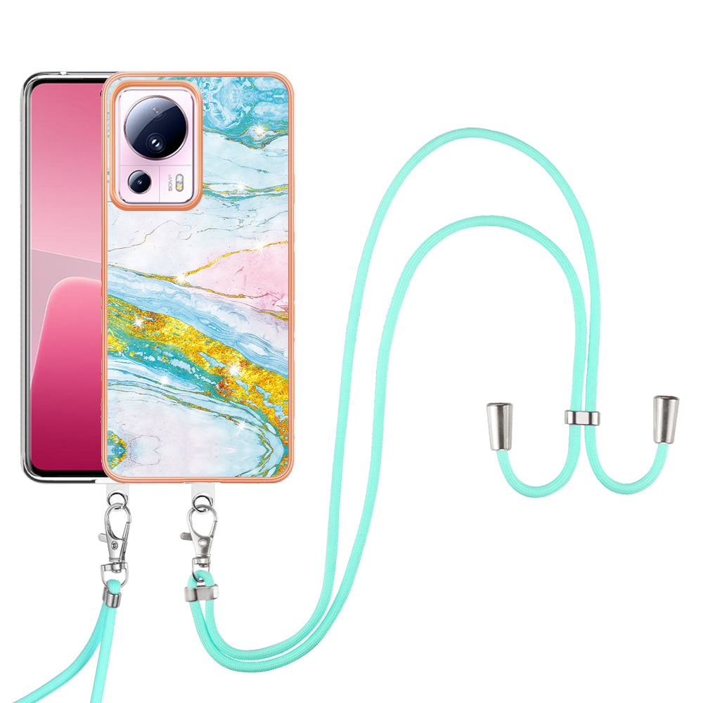 YB IMD Series-9 For Xiaomi 13 Lite / Civi 2 5G Electroplating TPU Cover Marble Pattern IMD Phone Case with Lanyard