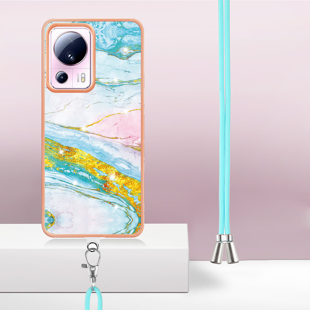 YB IMD Series-9 For Xiaomi 13 Lite / Civi 2 5G Electroplating TPU Cover Marble Pattern IMD Phone Case with Lanyard